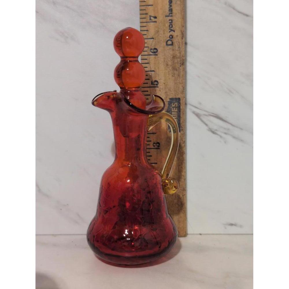 Vintage Red Crackle Glass Cruet Sized Decanter W/Stopper - Picture 9 of 9